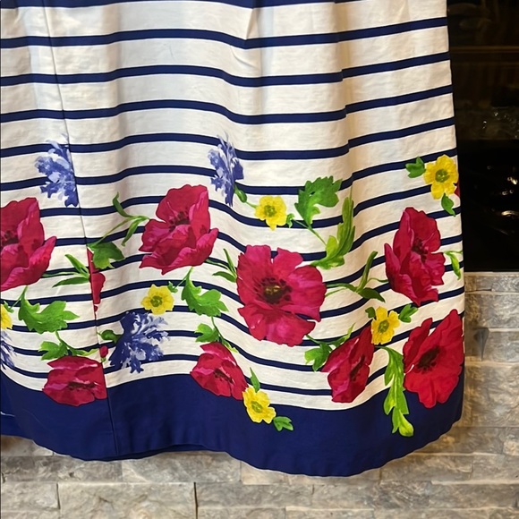 Chaps Navy and White striped A-Line floral Dress size 12 - Picture 9 of 10